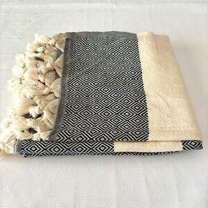 Handwoven Turkish Diamond Pattern Blanket / Throw Neutral Farmhouse